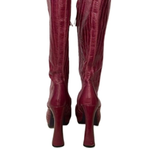 AMAZING MOJO MOXY Magenta Leather Knee High Chunky Boots 8 Y2K BRATZ Whimsigoth - Picture 4 of 9